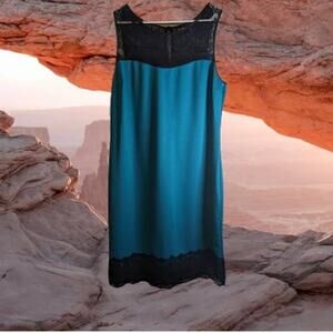 Nicole by Nicole Miller XL sleeveless, teal with lace trim dress. Fall, Party